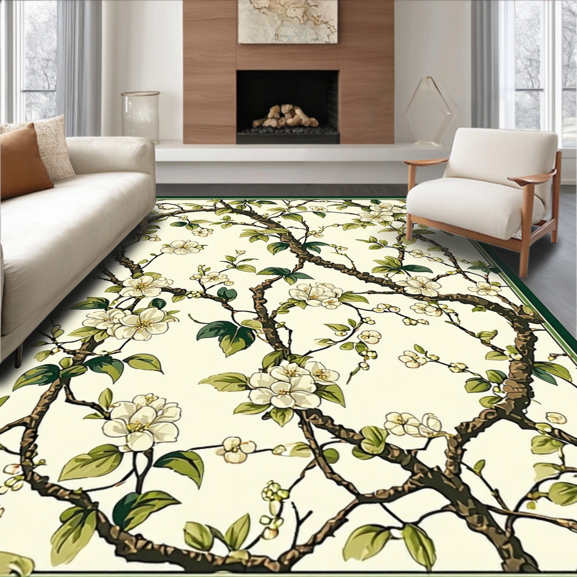 Elegant Floral Branch Pattern Rug