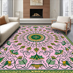 Delicate Floral Scroll Pink Green Rug