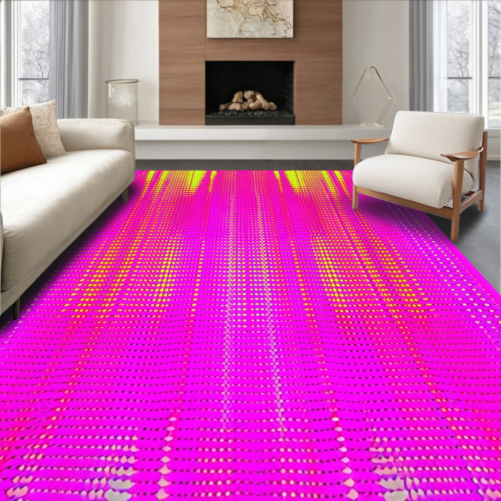 Vibrant Pink Yellow Pixelated Stripes Rug