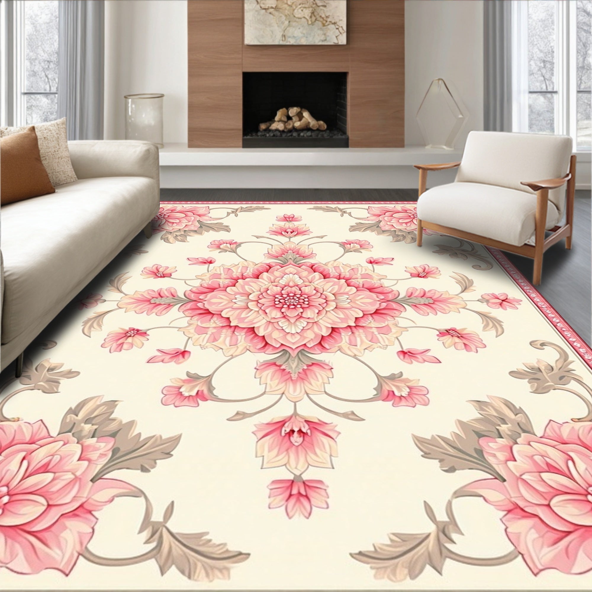 Floral Medallion With Pink Blossoms Rug