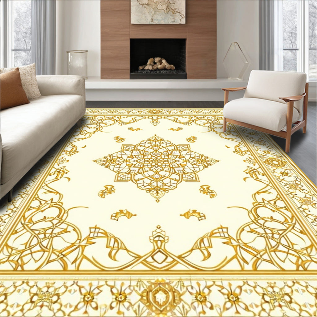 Golden Ornate Mandala Pattern Rug