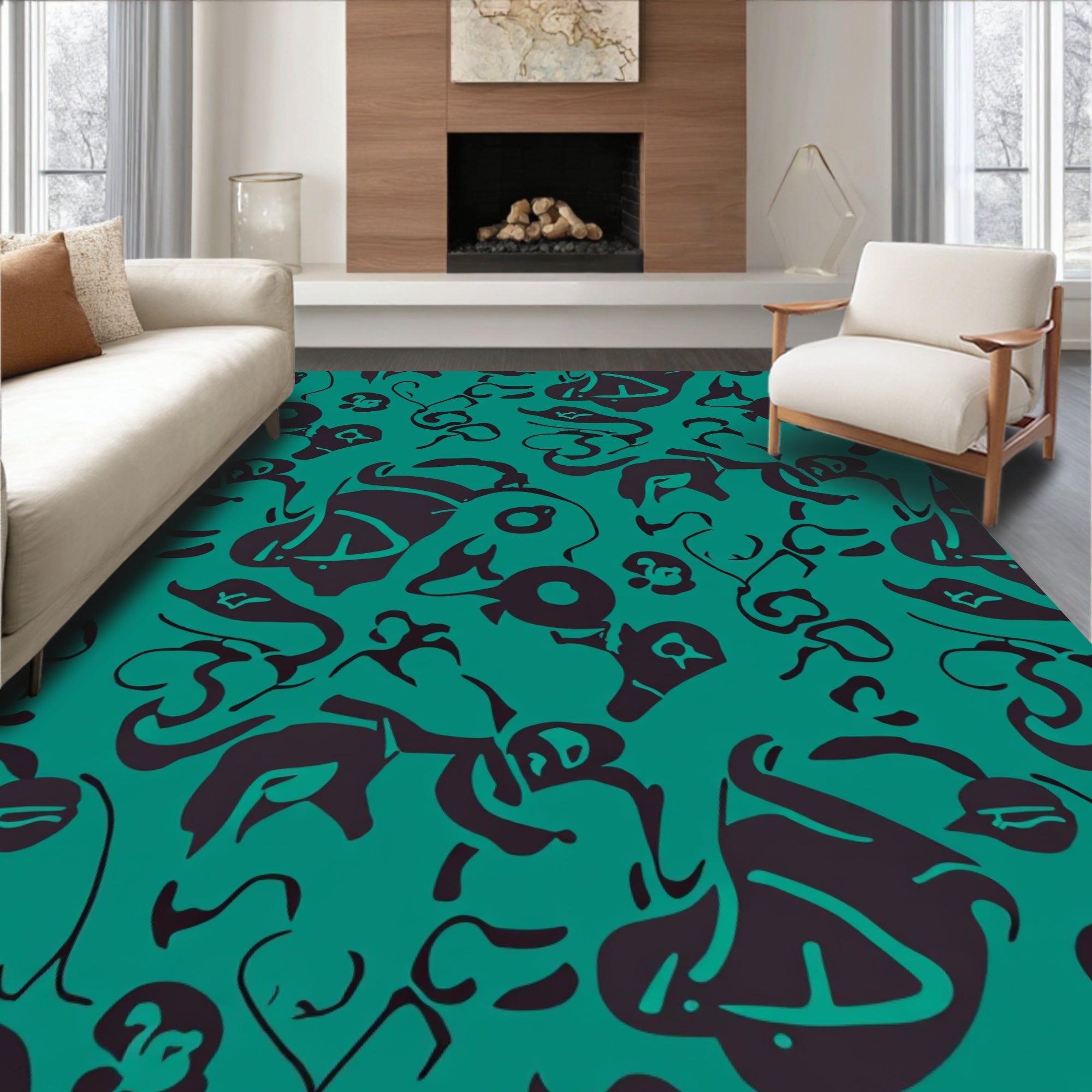 Dark Abstract Organic Pattern Rug