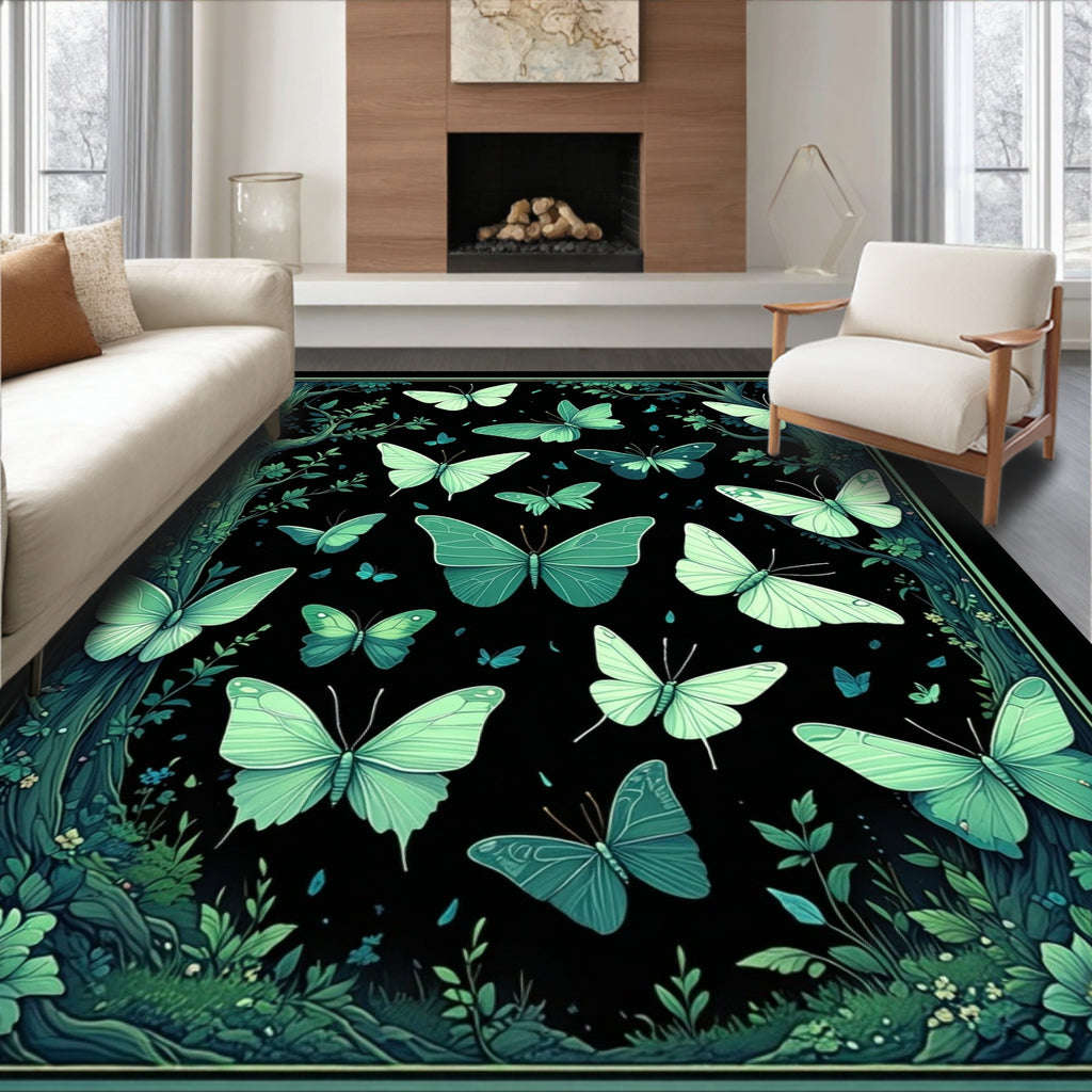 Emerald Butterflies Forest Canopy Rug