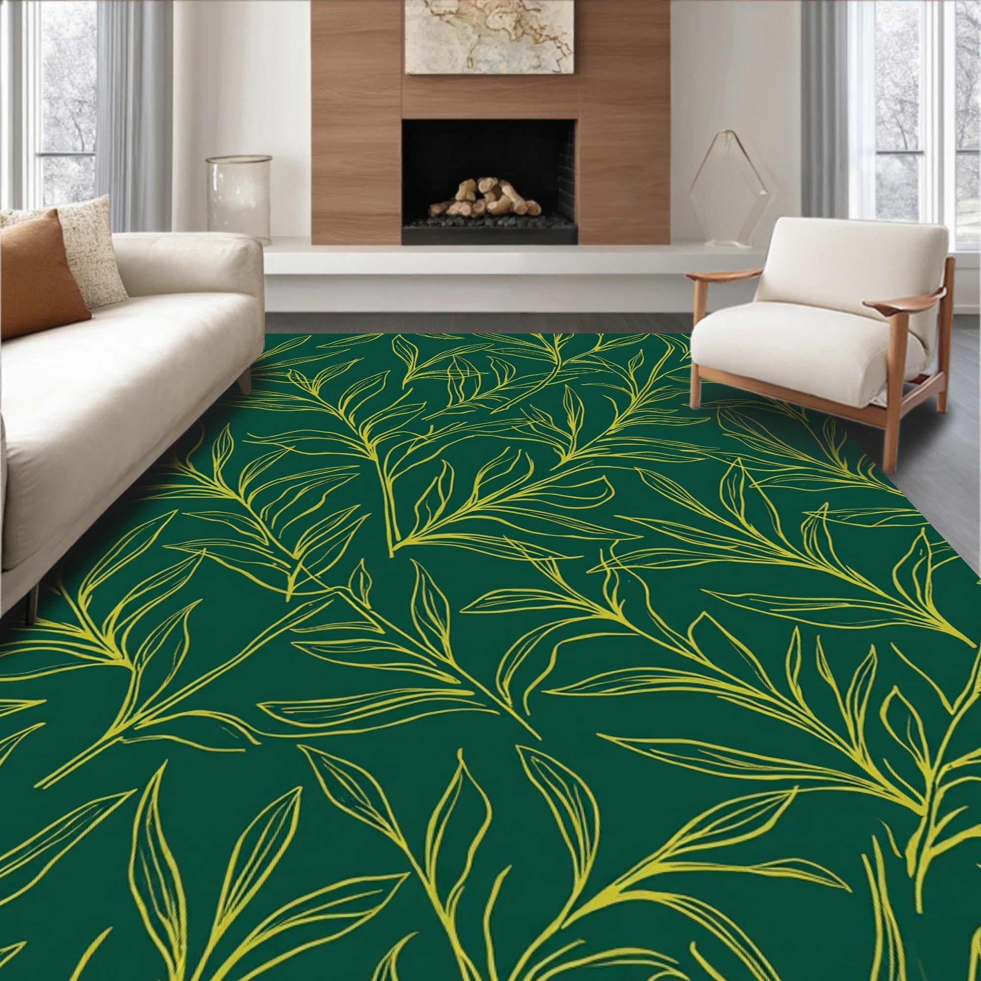 Golden Leafy Vine Pattern Rug