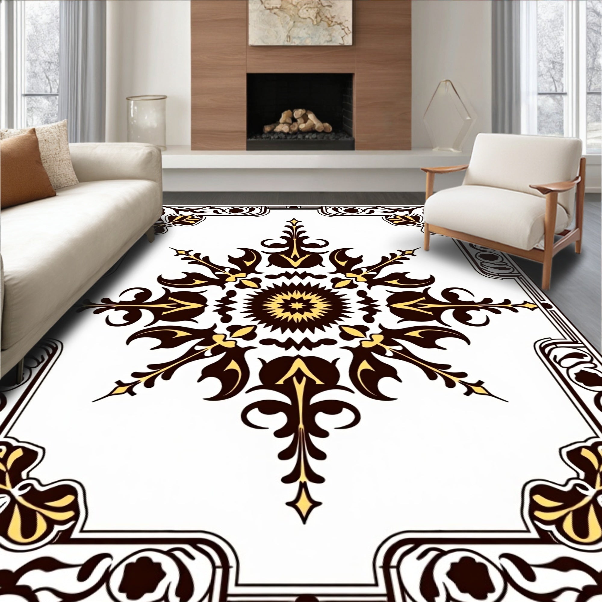 Exotic Floral Starburst Frame Rug