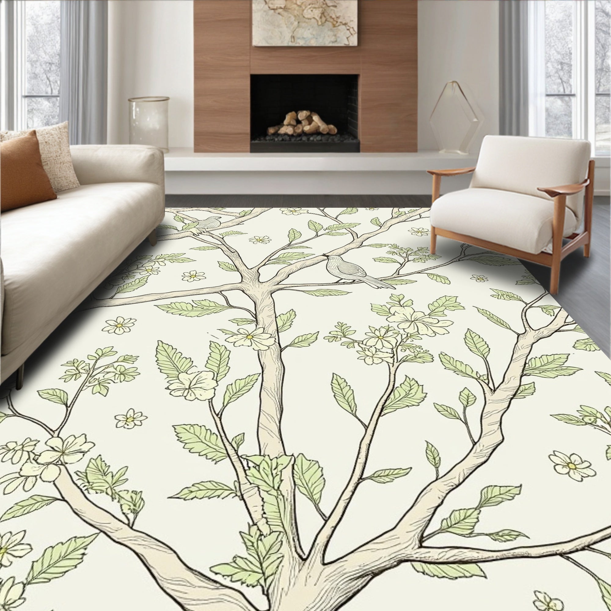 Bird and Blossom Branch Design Rug