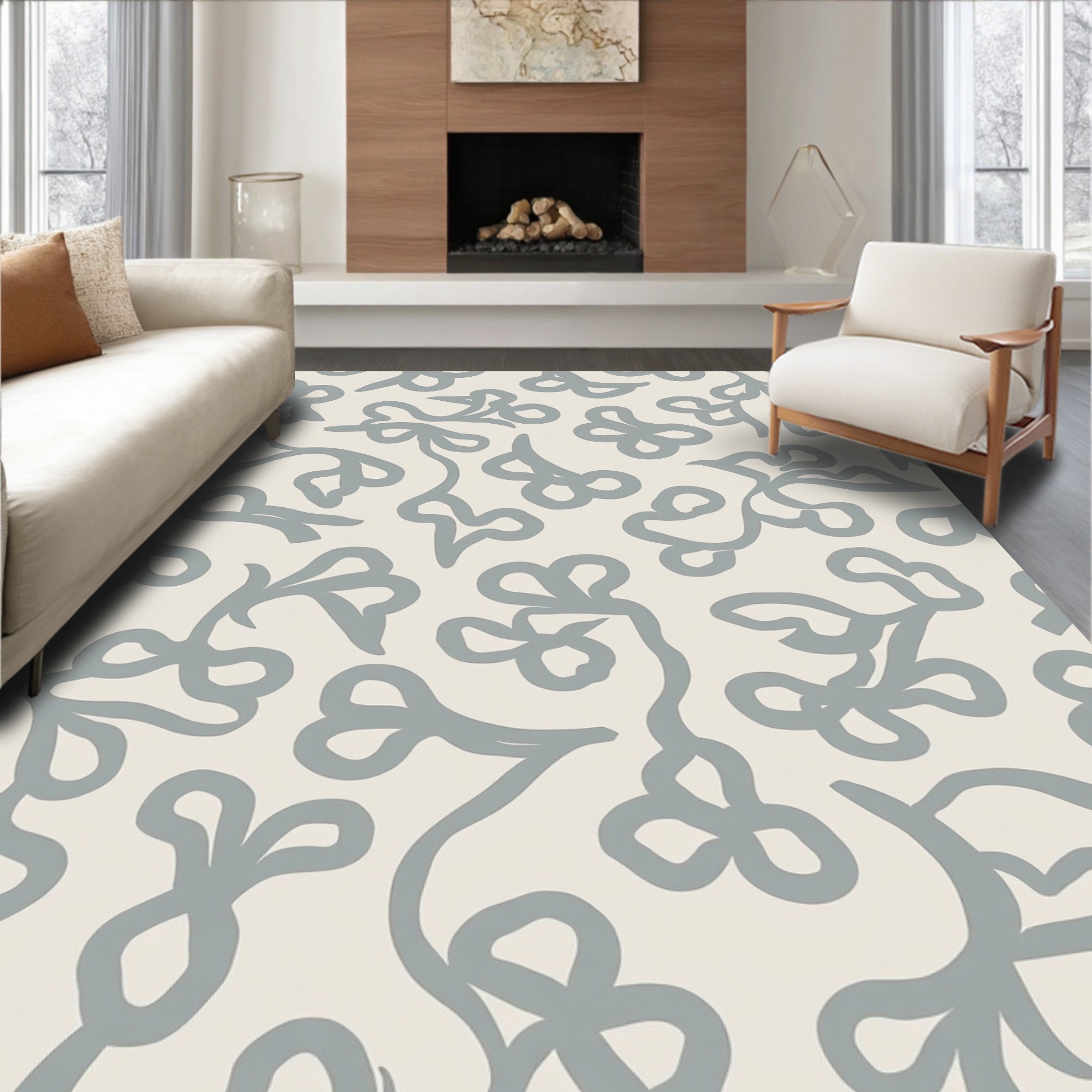 Abstract Vine Leaf Pattern Rug