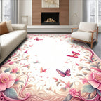 Pink Floral Butterfly Whimsical Design Rug