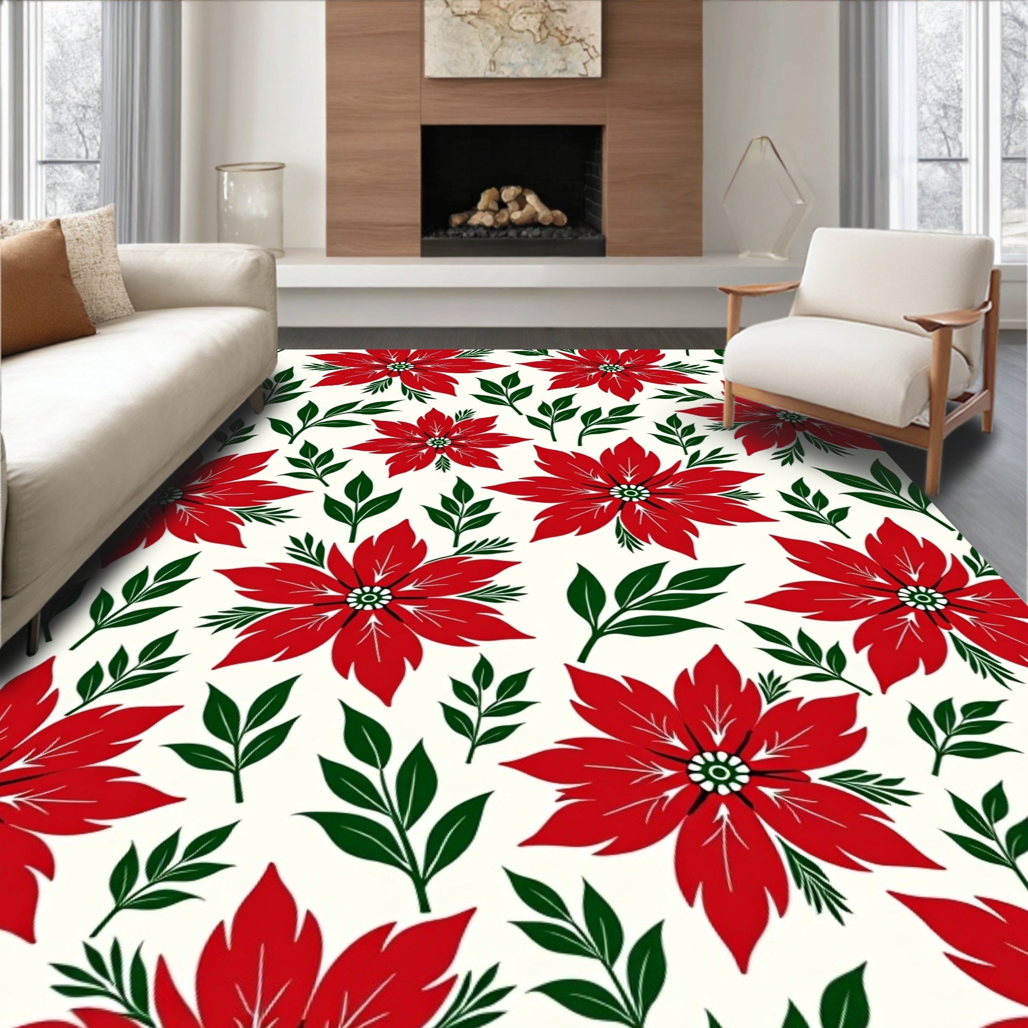 Crimson Floral Branch Medallion Rug