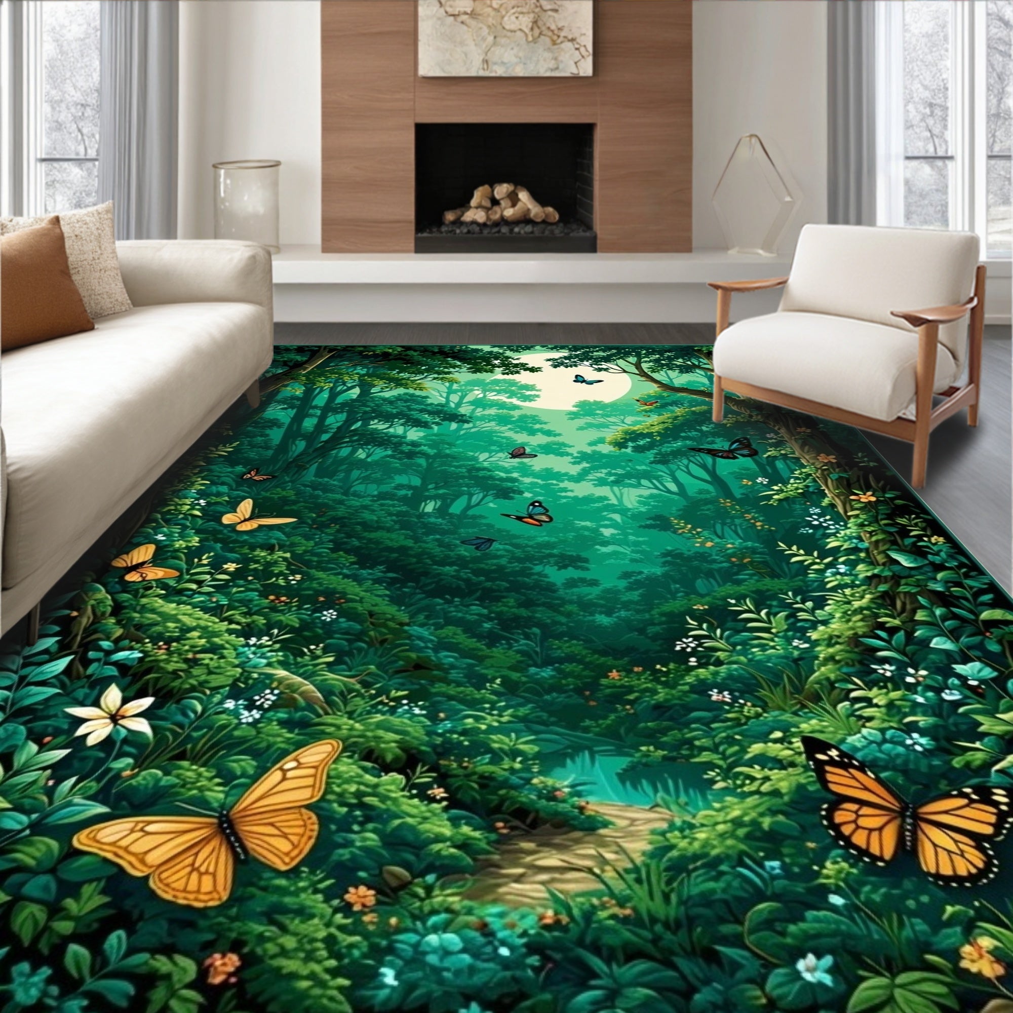 Enchanted Forest Butterfly Pattern Rug