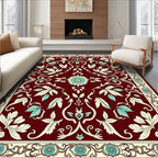 Rich Burgundy Floral Vines Design Rug