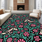 Pink Floral Bird Pattern Rug