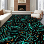 Abstract Wavy Teal Copper Strokes Rug