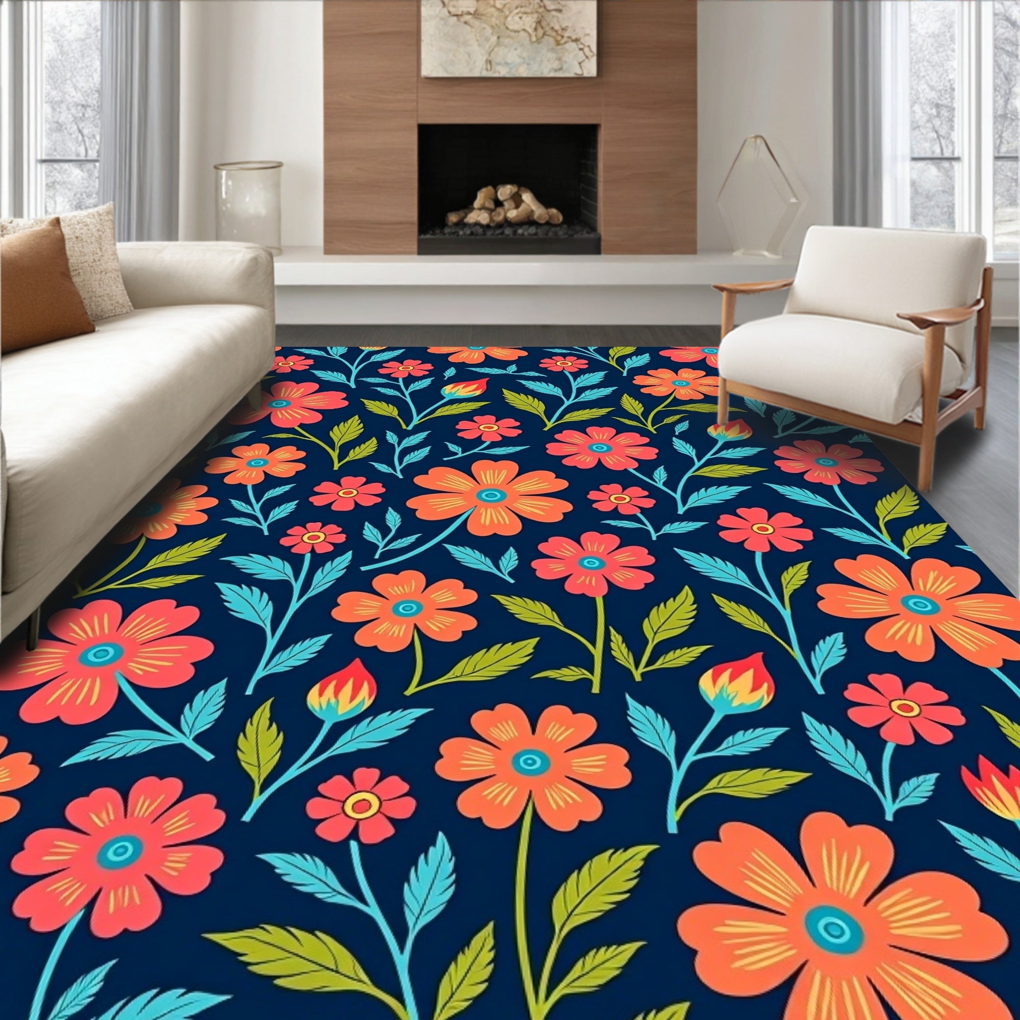 Vibrant Floral Pattern Design Rug