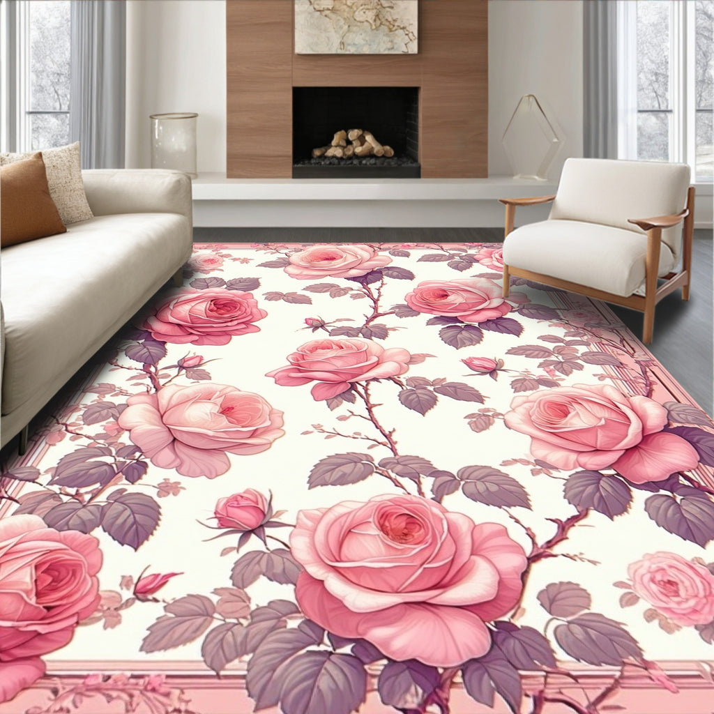 Pink Garden Rose Motif Rug