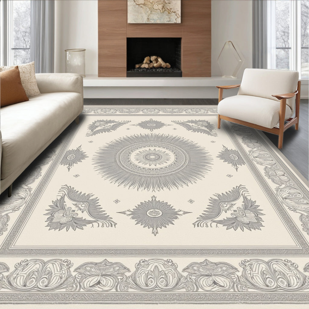 Detailed Sunburst With Floral Accents Rug