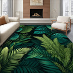 Exotic Tropical Leaf Pattern Dark Rug