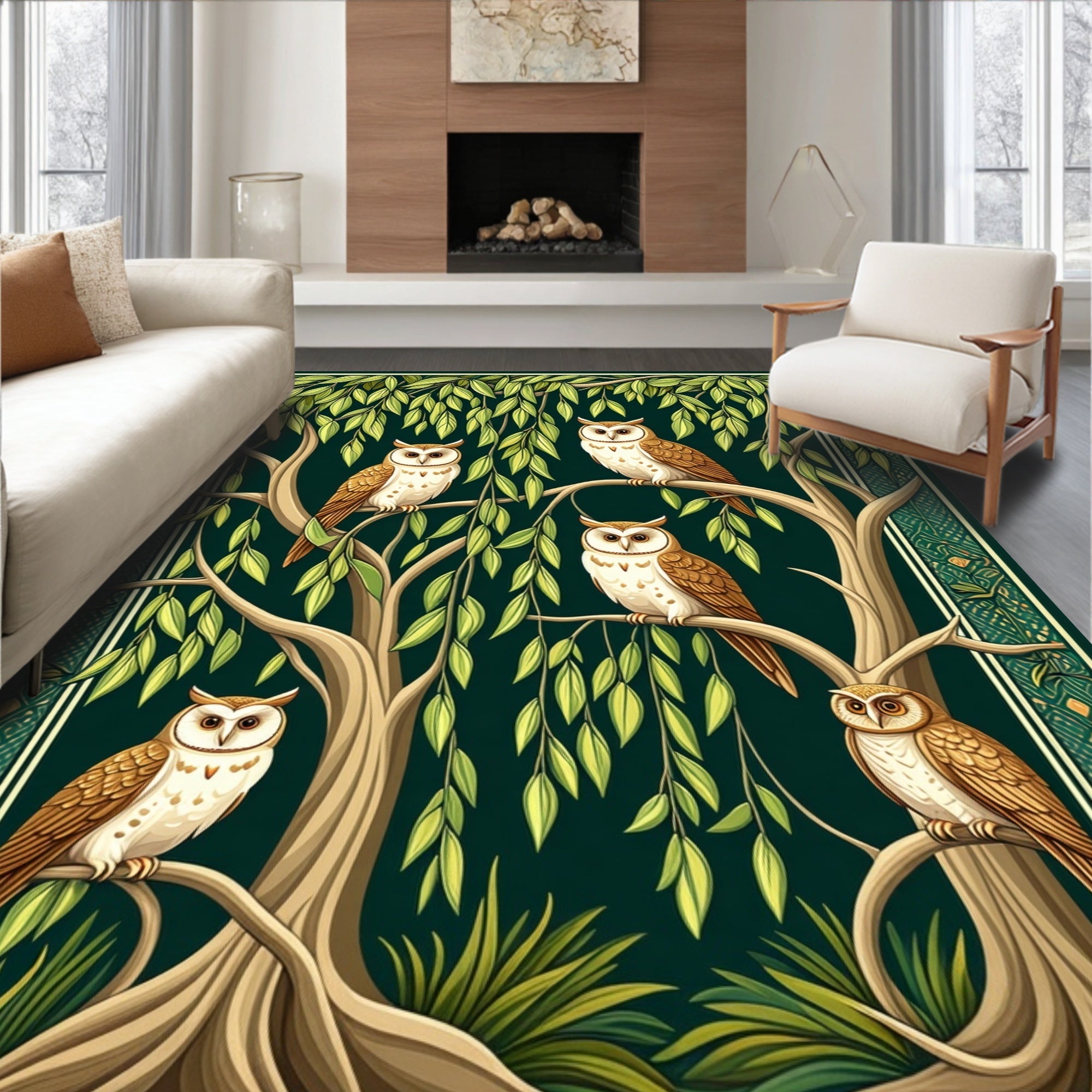 Whimsical Owls In Willow Tree Tapestry Rug