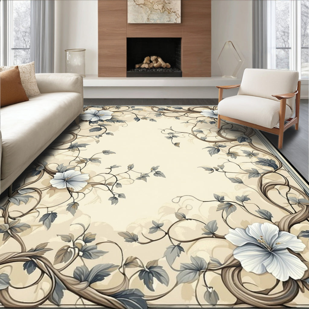Floral Vine With White Flowers Rug