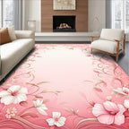 Soft Pink Floral Whimsical Pattern Rug