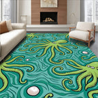 Whimsical Green Octopus Pattern Rug