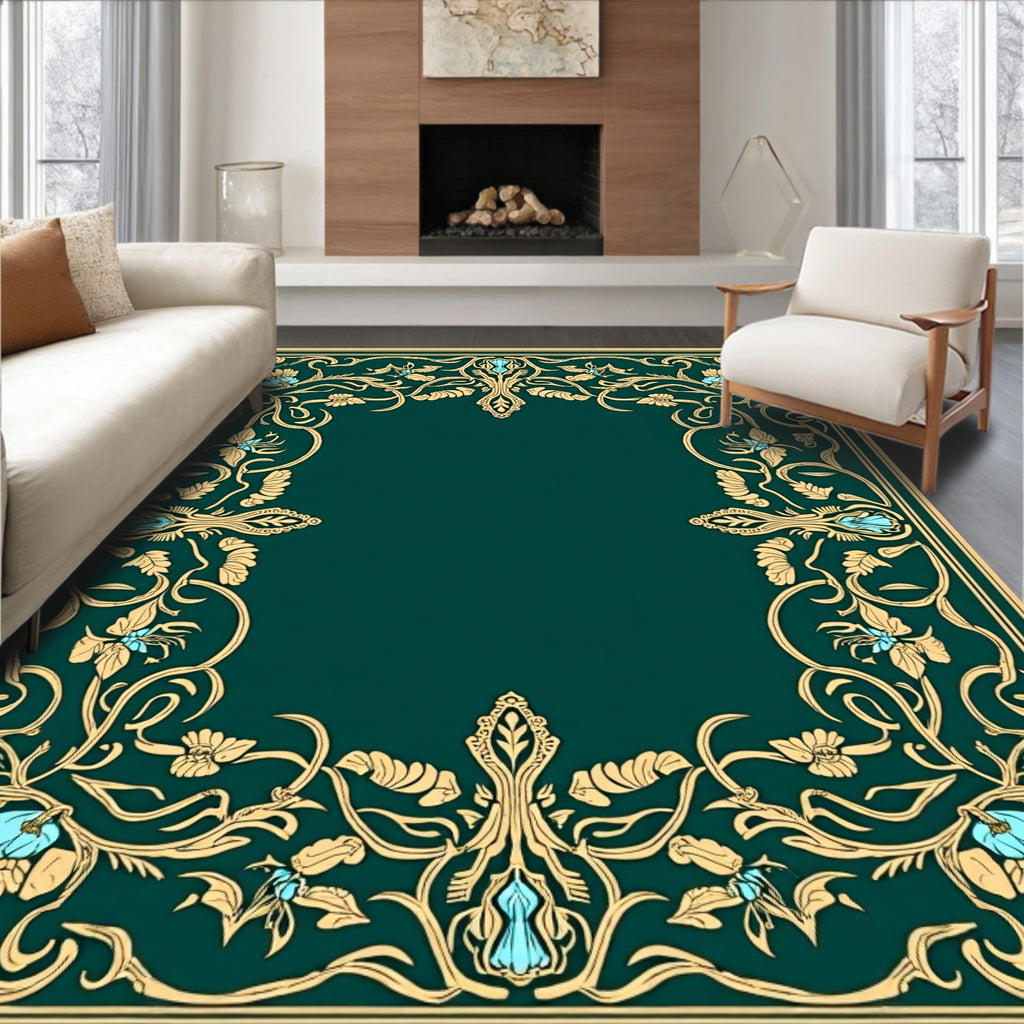 Elegant Floral Scrollwork Border Design Rug