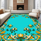 Elegant Yellow Floral Border Pattern Rug