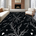 Dark White Botanical Swirl Accents Rug