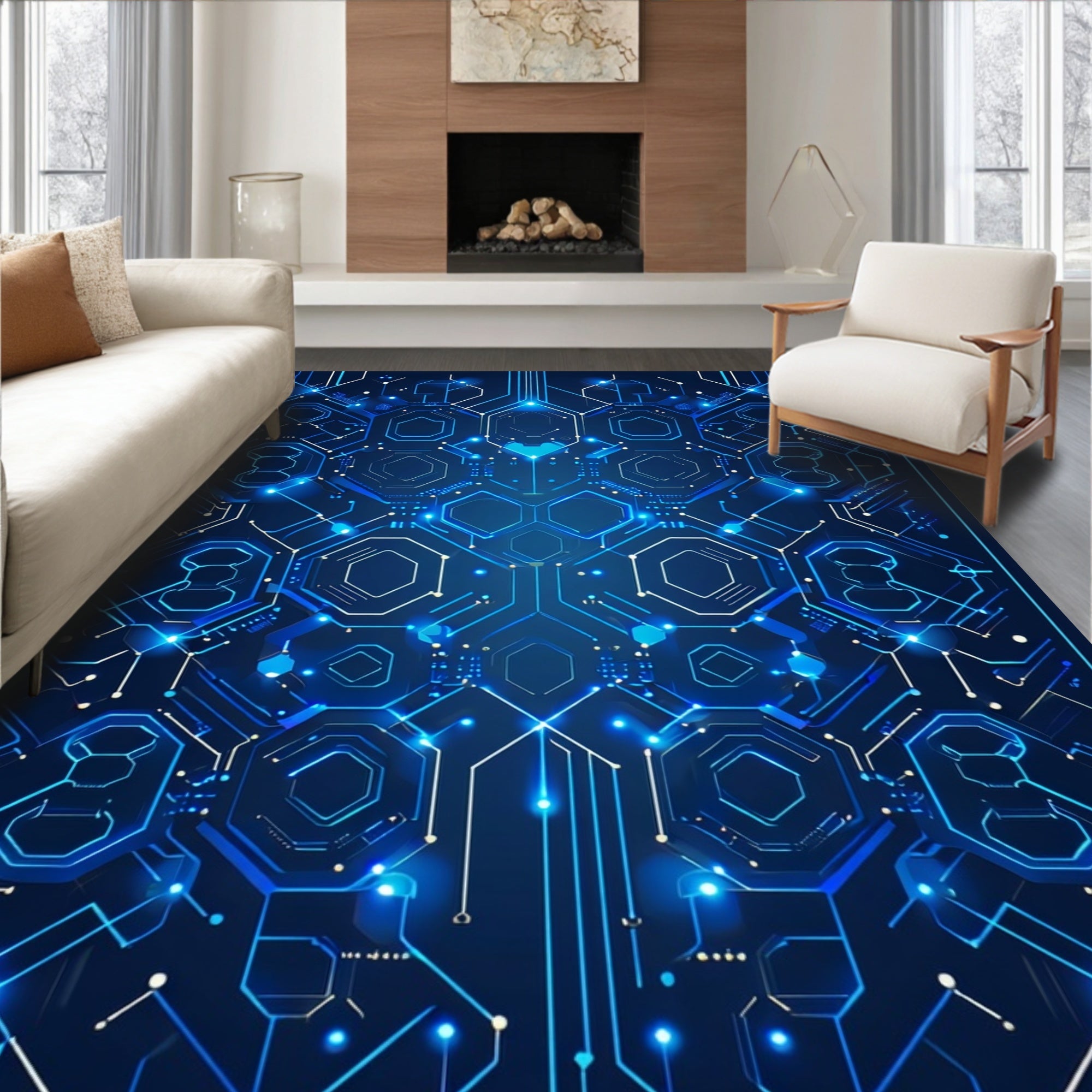 Geometric Circuit Board Abstract Pattern Rug