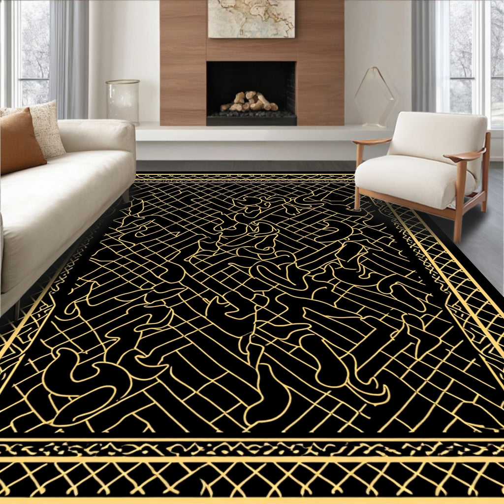Bold Black Gold Abstract Art Rug