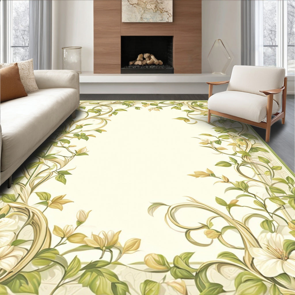 Ornate Floral Vine Leaf Pattern Rug