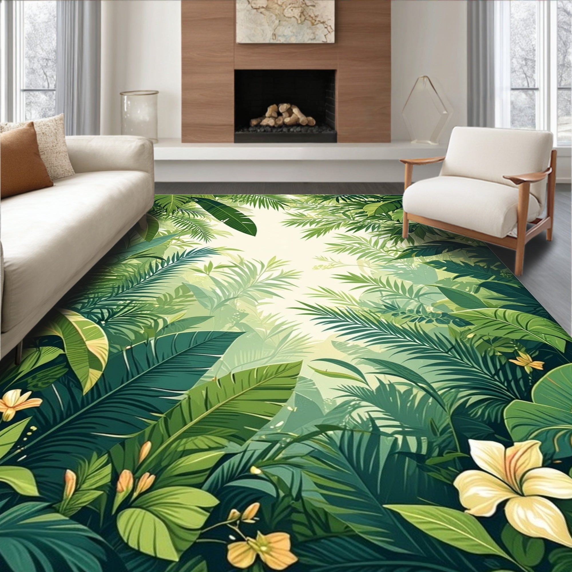 Lush Tropical Leafy Jungle Design Rug
