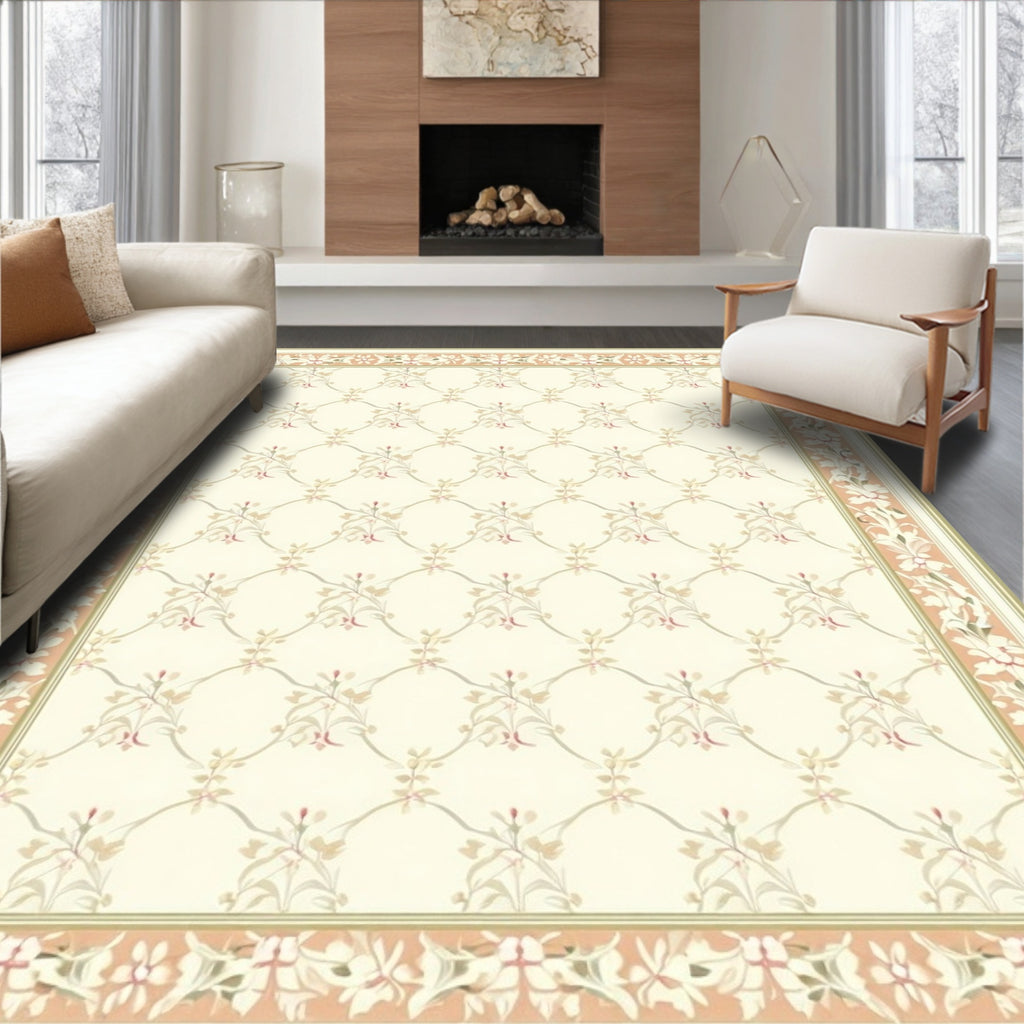 Delicate Floral Lattice Border Rug