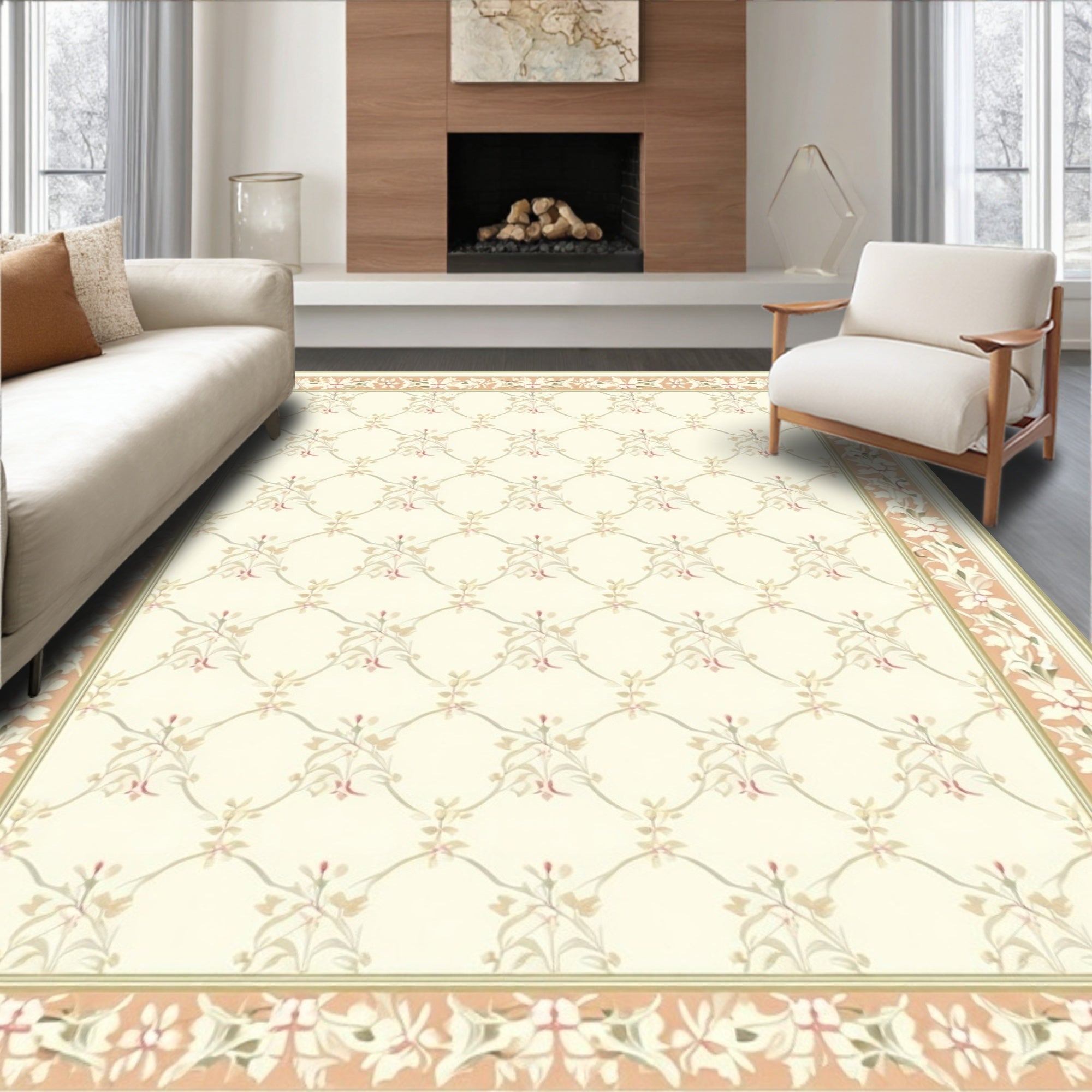 Delicate Floral Lattice Border Rug