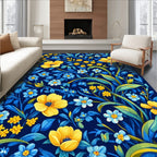 Navy Blue Floral Pattern Rug