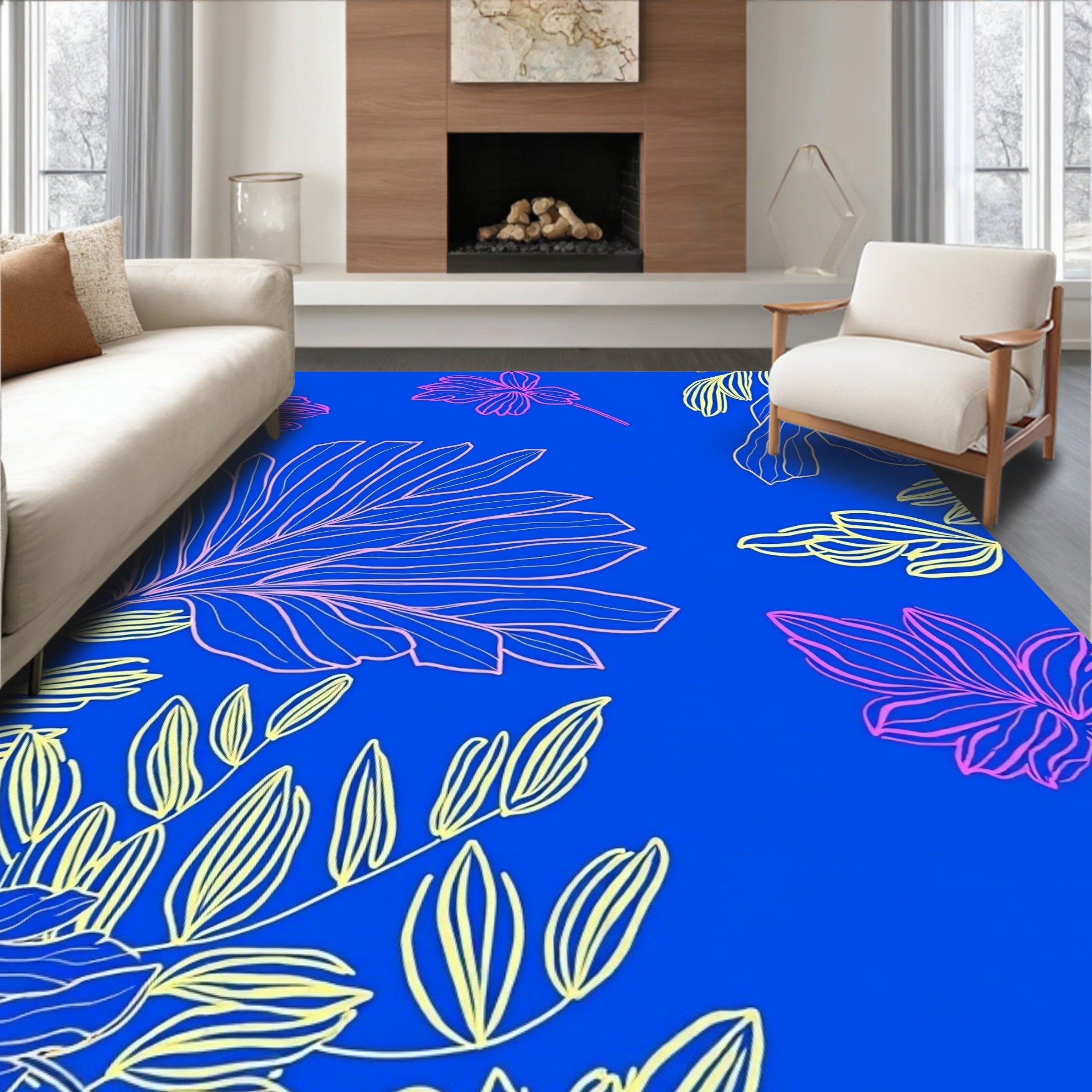 Vibrant Floral Line Art Pattern Rug