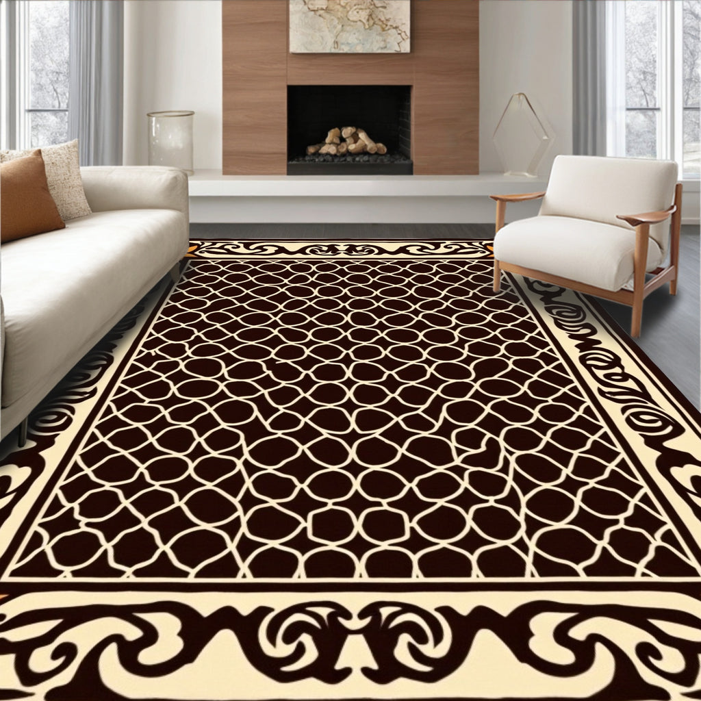 Ornate Lattice Floral Border Rug