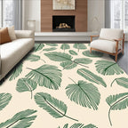 Green Leaf Patterned Contemporary Rug