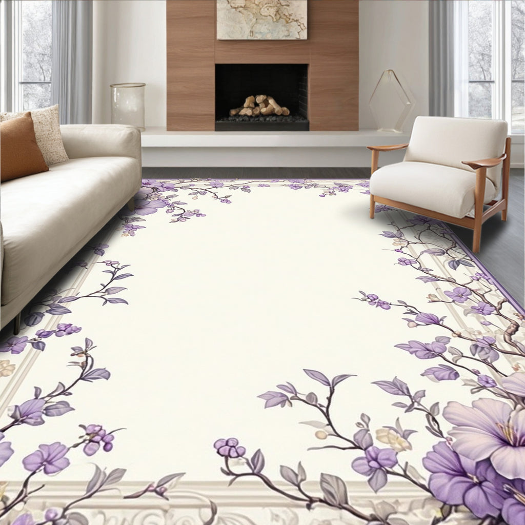 Floral Border With Lavender Accents Rug