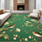 Emerald Bird Blossom Nature Pattern Rug