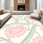 Abstract Blossom Swirls Pink Green Design Rug