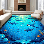 Sharks And Fish Underwater Ocean Scene Rug