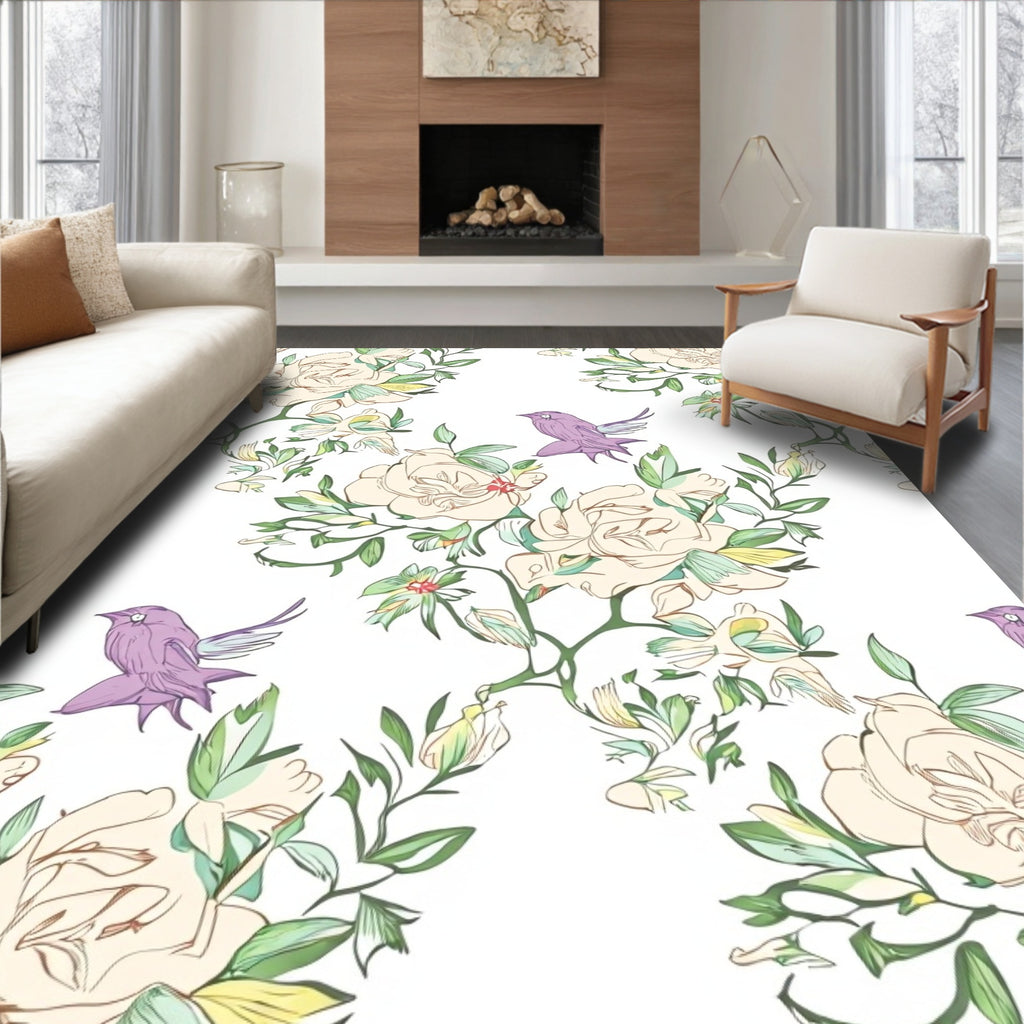 Botanical Garden Bird Pattern Rug