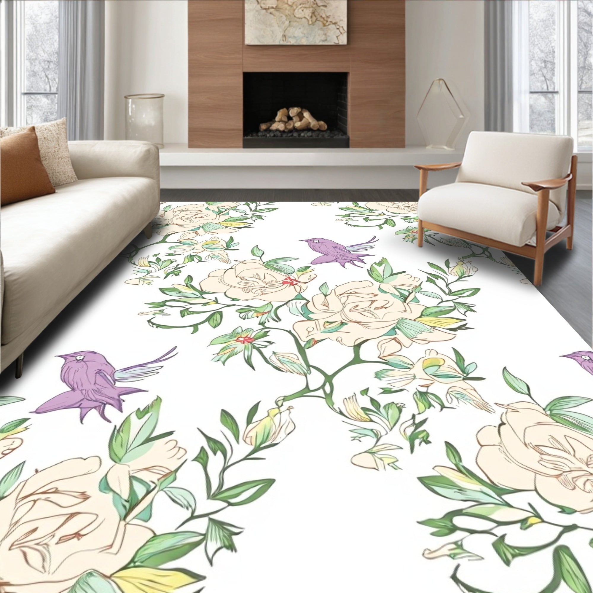 Botanical Garden Bird Pattern Rug