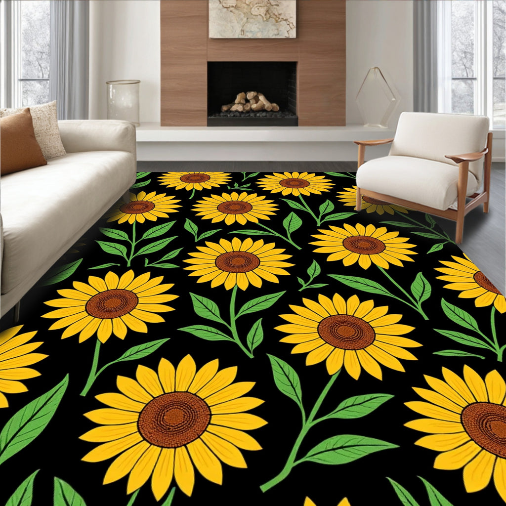 Bright Yellow Sunflower Pattern Design Rug