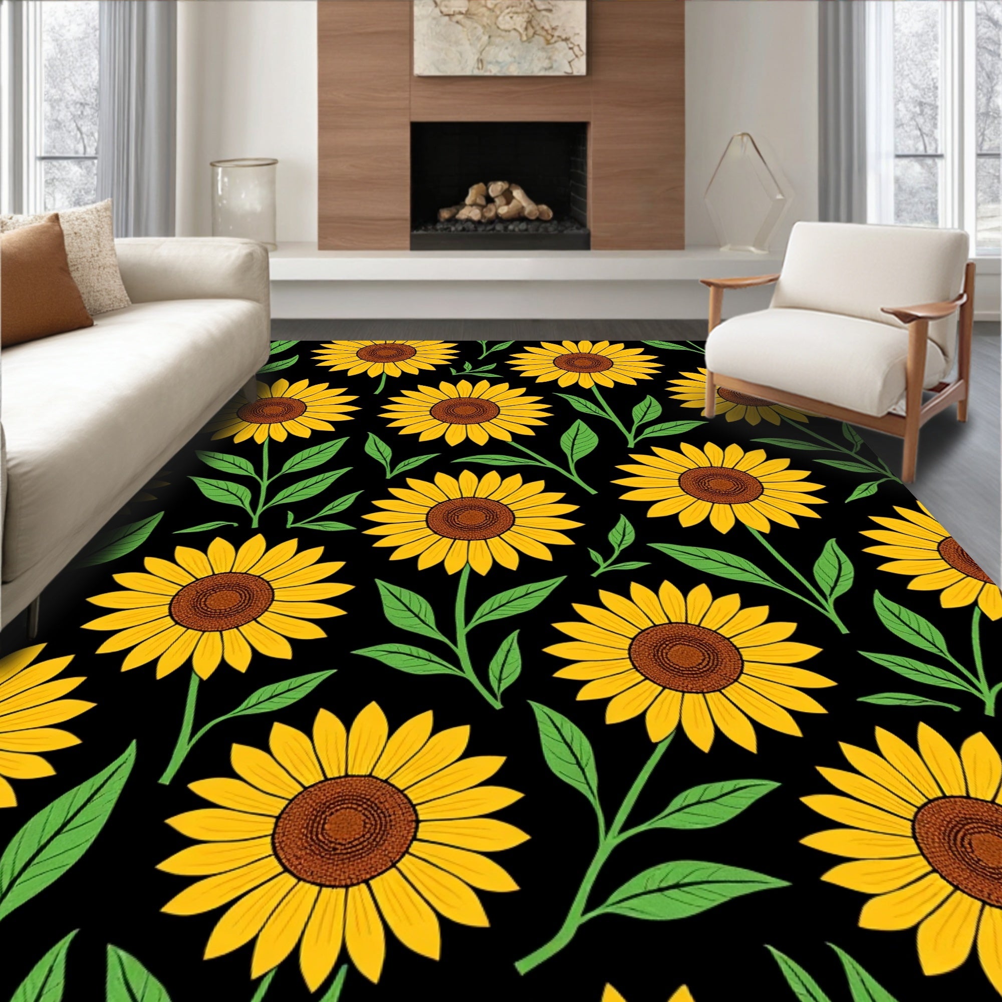 Bright Yellow Sunflower Pattern Design Rug