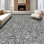Trippy Black White Wavy Lines Rug