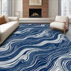 Naval Blue Swirl Wave Pattern Rug