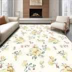 Delicate Yellow Floral Whimsical Pattern Rug