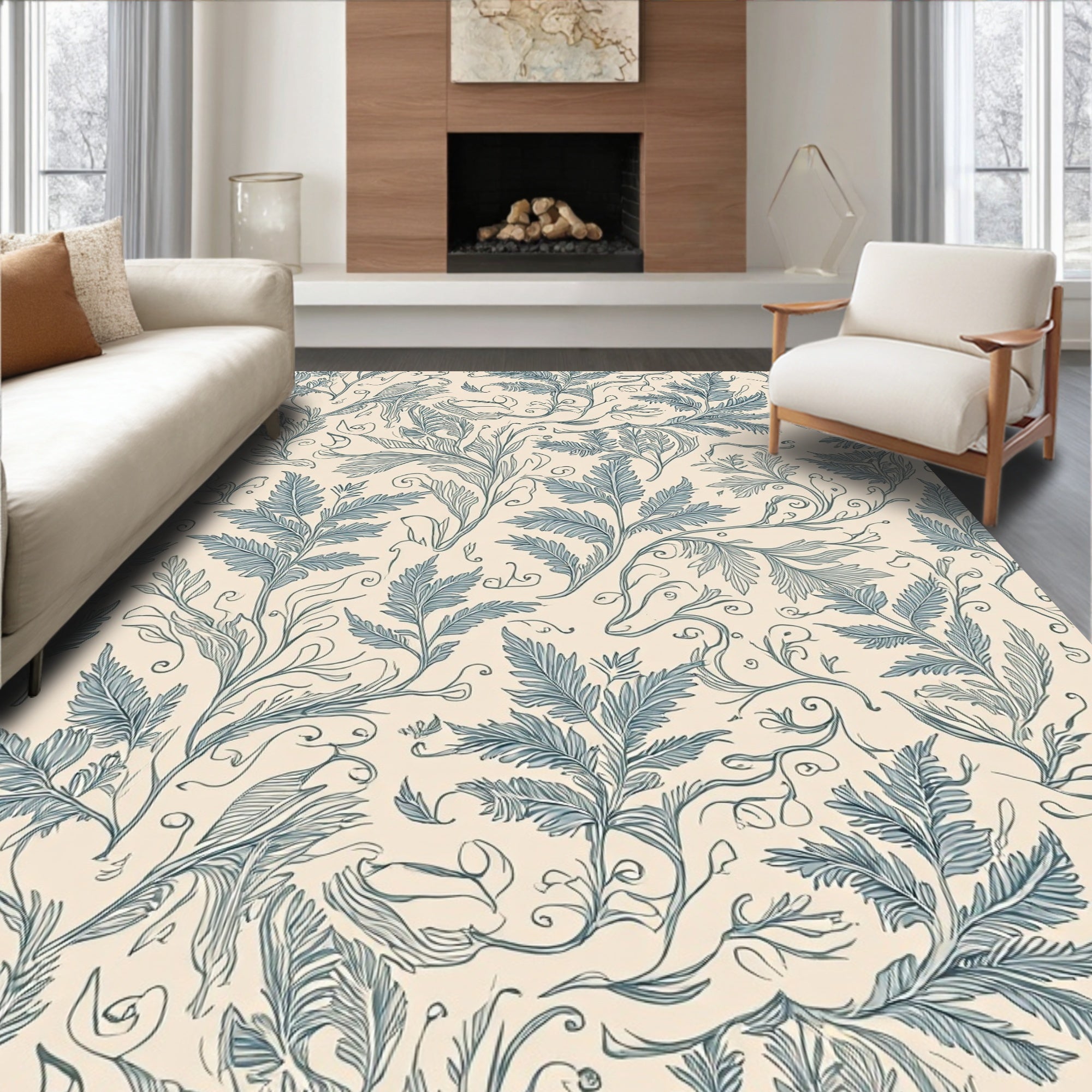 Botanical Fern Swirl Pattern Design Rug